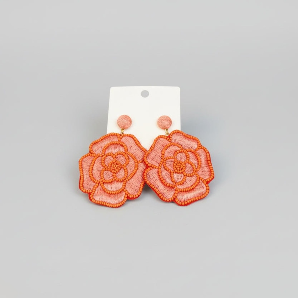 Flower Beaded Earrings - Picture 2 of 4